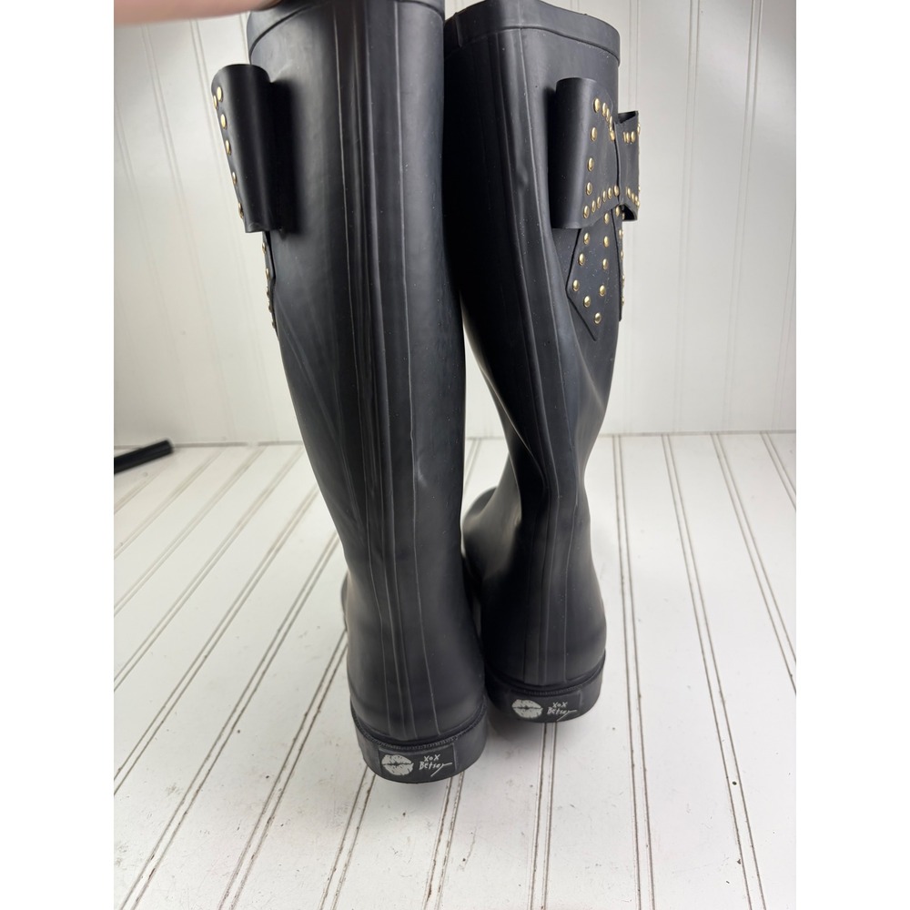 Betsey Johnson Stormm Black Studded Bow Waterproof Rain Boots Women's Size 9M - Picture 4 of 11